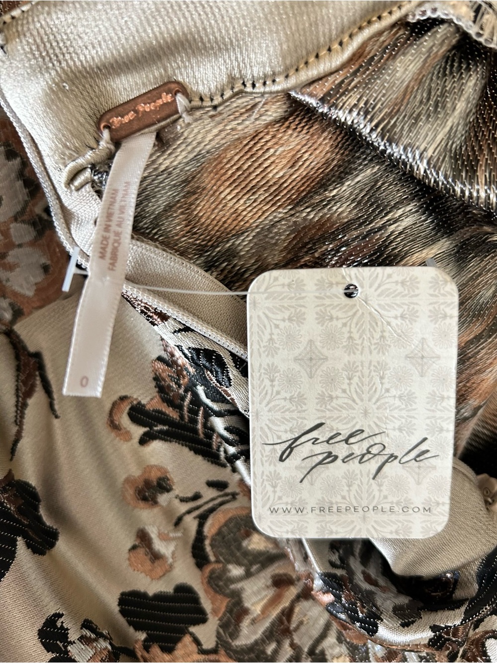 Free People Benjamine Mini Skirt Women's Size 0 Brown Beige Floral Jacquard - Picture 8 of 11
